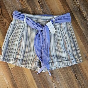 Striped Women's Shorts with Blue Sash
